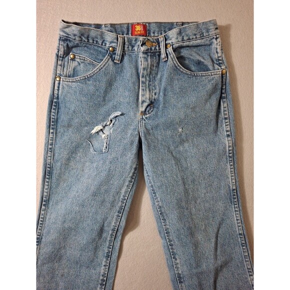 Wrangler Cowboy Cut Men’s Jeans 30x34 Slim Fit Blue Denim 36MWZ Stretch Western - Picture 2 of 13